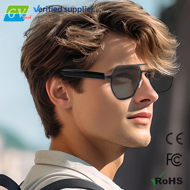 GS12 Smart Glasses Metal Double-Beam Magnetic Charging Photochromic Lenses Wearable Smart Sunglasses