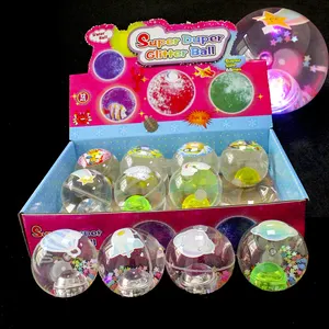 65mm LED Light up Jumping Ball Glitter Water Ball Flashing Elastic Colorful Ball With PVC Card Inside