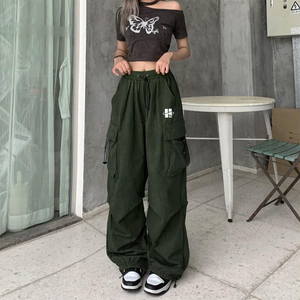 Wholesale Sport Uniform Wide Cargo Pants Custom Logo Elastic High Waisted Lounge <b>Jogger</b> Sweatpants <b>Baggy</b> <b>Women</b>’s Cargo Pants - Product Image 3