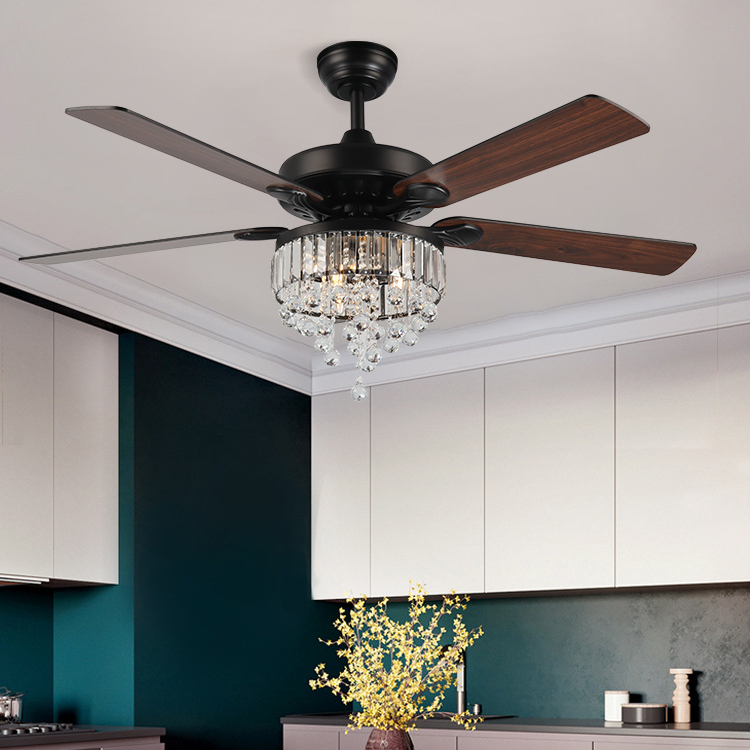 New Design Modern Luxury Fancy Chandelier Crystal Lights Living Room Silent Remote Control Ceiling Fan
