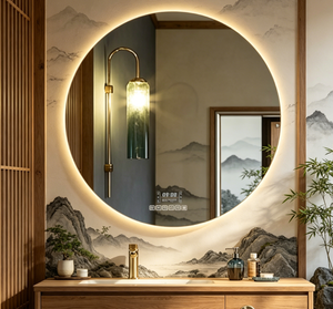 <b>Smart</b> Round LED Bathroom <b>Mirror</b> With Touch Switch Aluminum Frame Minimalist Design Wall Mounted Adjustable Light Display - Product Image 3