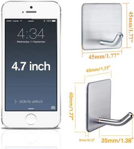 Crochet mural auto-adhésif en acier inoxydable pour serviettes de salle de bain, rangement de cuisine, porte-clés, support durable en métal pour vêtements - Product Image 2