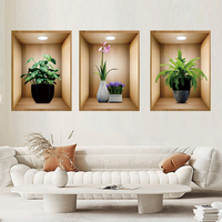 Paquete de 3 pegatinas de pared con diseño de flores en maceta en 3D, impermeables, autoadhesivas, de vinilo, para decoración del hogar, para la sala de estar, gran venta.