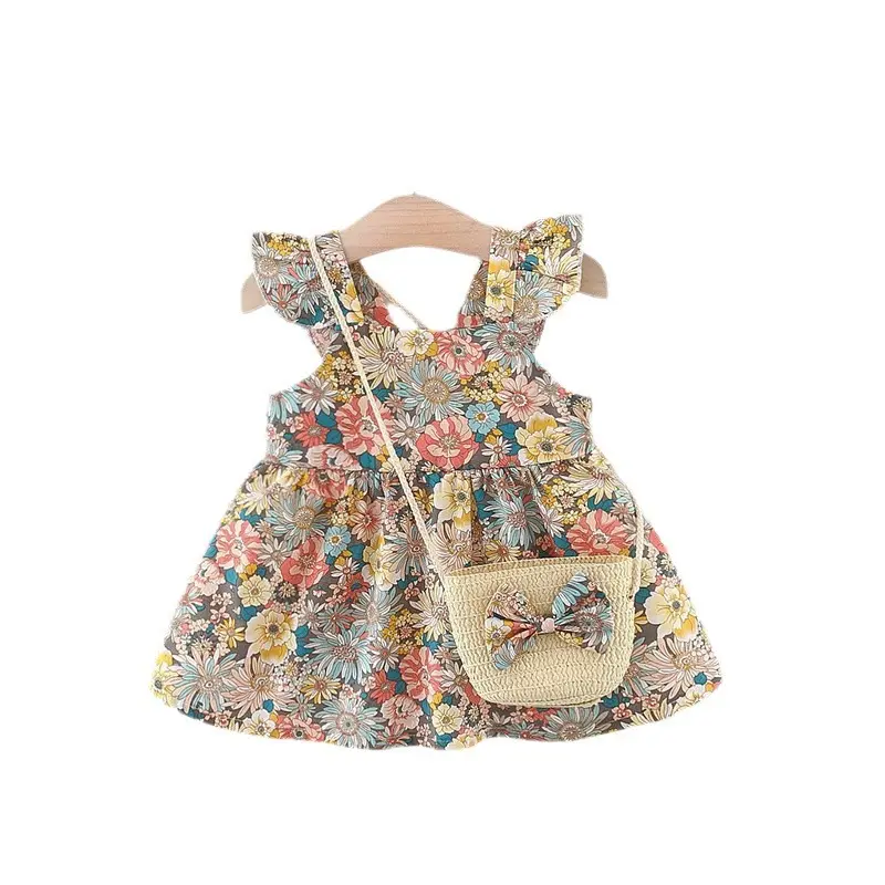 Summer baby clothes children floral print cotton everyday wear daily toddler casual sleeveless infant baby girl dresses