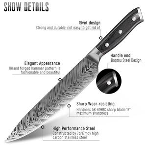 ชุดมีดทำครัว10ชิ้นพร้อมด้ามไม้ทำจากสเตนเลสคาร์<span class=keywords><strong>บอน</strong></span>สูงลายดามัสกัส - Product Image 4