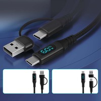 2-in-1 Typ-C zu C und USB-A Kabel mit LED-Leistungsanzeige, PD 60W 3A Schnellladekabel, 480Mbps Datenübertragung für Mobiltelefone