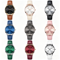 Vente en gros – Montre de luxe pour femme, design OEM, boîtier en acier inoxydable, bracelet en cuir 18 mm, aiguilles en verre, résistante à l'eau