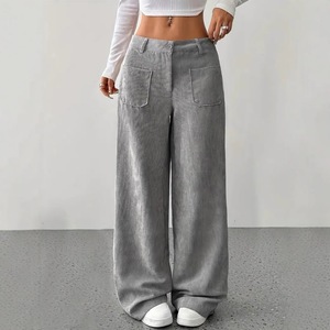 Nuovi <span class=keywords><strong>Pantaloni</strong></span> da <span class=keywords><strong>Donna</strong></span> Autunno Inverno in <span class=keywords><strong>Velluto</strong></span> <span class=keywords><strong>a</strong></span> <span class=keywords><strong>Coste</strong></span> Vintage <span class=keywords><strong>a</strong></span> Vita Alta con Tasche Multiple e Vestibilità Ampia - Product Image 2