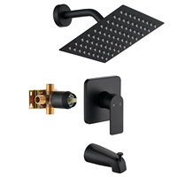 Robinet de douche thermostatique encastré en laiton massif au design moderne, noir, fixation murale, effet pluie, jeu de douche H59