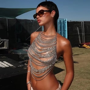 C0106 estate <span class=keywords><strong>senza</strong></span> <span class=keywords><strong>maniche</strong></span> <span class=keywords><strong>t</strong></span>-<span class=keywords><strong>Shirt</strong></span> in metallo catena con scollo aperto sul retro Sexy canotta piccola - Product Image 1