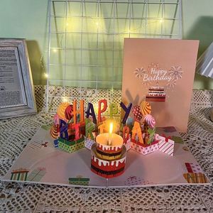 Tarjeta de Cumpleaños con Pastel de Chocolate, Velas y Luz Brillante, Tarjeta Pop-up con Efecto de Explosión - Product Image 4