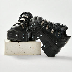 Punk Style Women's Black <b>Shoes</b> Rock Metal Decor Lace-up Platform <b>Shoes</b> <b>Gothic</b> Man's Leather Boots - Product Image 3