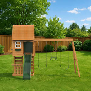 Ensemble de jeux d'extérieur polyvalent pour enfants, avec trampoline, balançoire en bois créative, échelle, corde d'escalade, aire de jeux de jardin en bois, balançoire pour enfant - Product Image 3