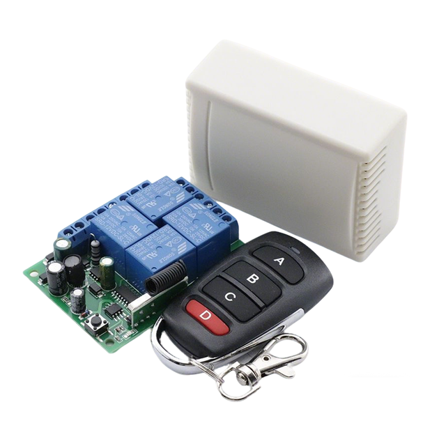 4CH AC 110V/220V Wireless Relay Remote Control Switch 433mhz Universal RF Receiver Transmitter Smart Home System Compatible 10A