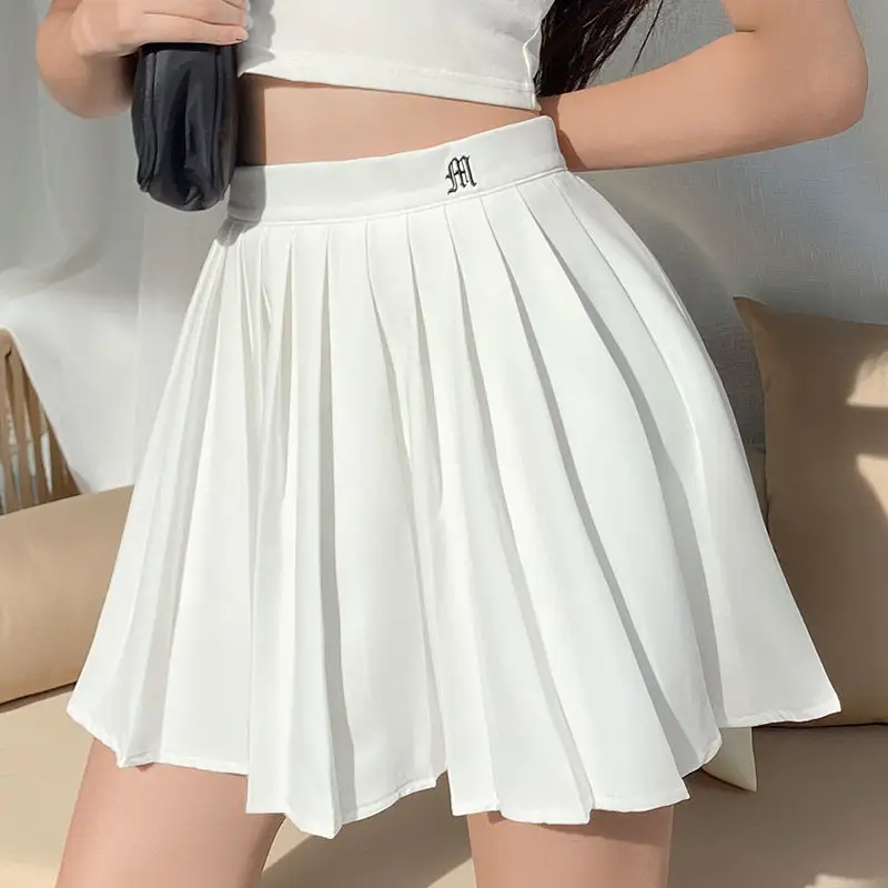 Sexy Summer Embroidery Mini Tennis Skirt New Preppy Woman Elastic Waist Mini Skirts White Pleated Skirt Short