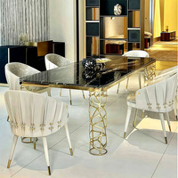 Ensemble table et chaises de salle à manger carrées de luxe moderne, plateau en pierre naturelle, pieds en acier inoxydable, mobilier de salle à manger ZYCY pour villa