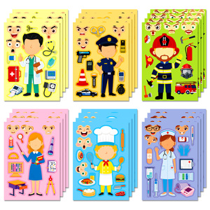 Rompecabezas de pegatinas de disfraces de profesiones de dibujos animados para niños de 4 a 6 años, juego de juguetes creativos de bricolaje de cartón - Product Image 6