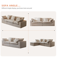 Sofá Seccional Sofaloud Estilo Francés Crema con Tela de Lino Comprimida al Vacío, Diseño Chino de Líneas Rectas para Sala de Estar