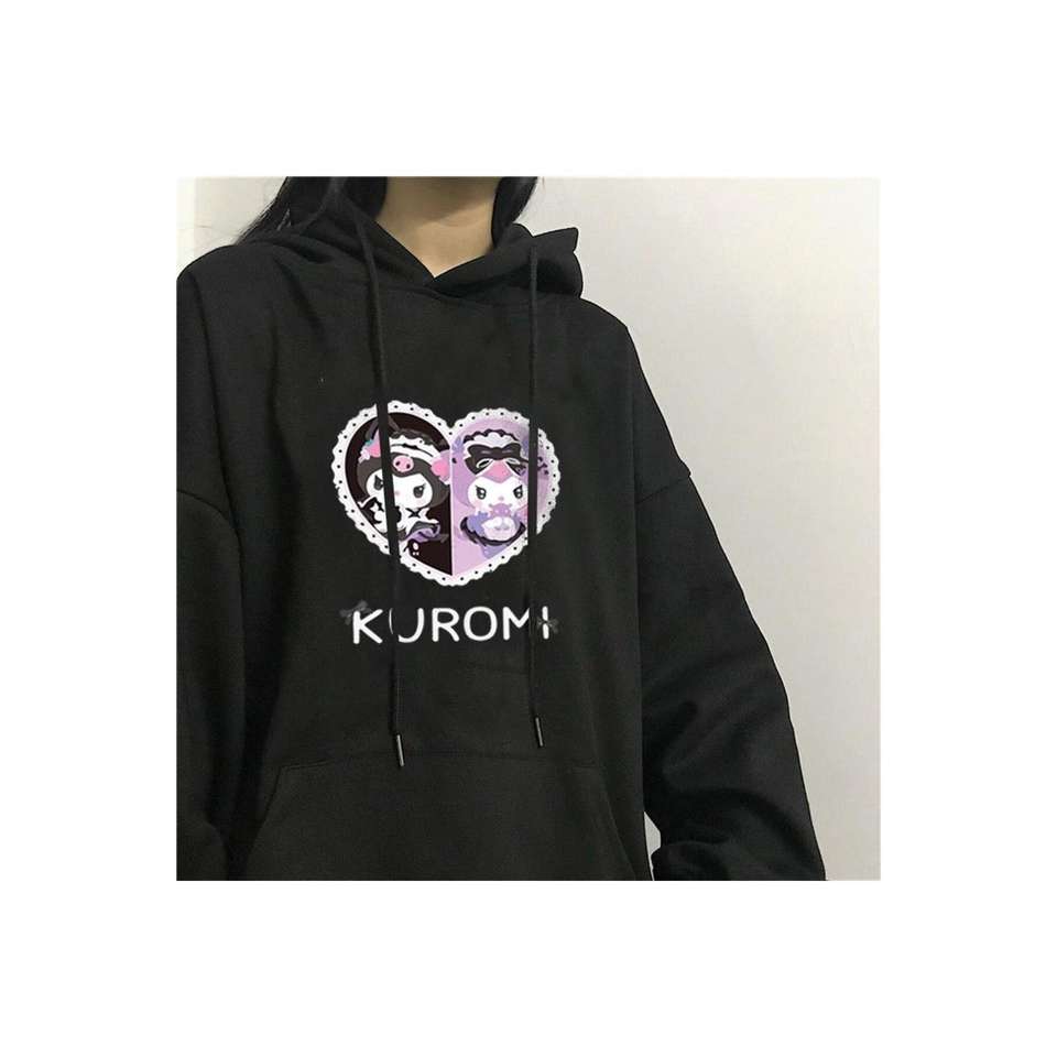 Zolid Wear Heart Kuromi Printed Black Hooded Sweatshirt