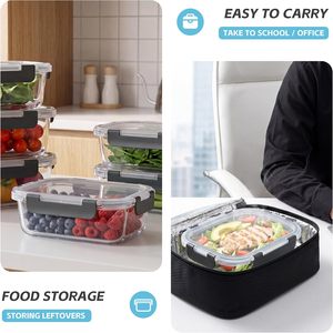 5個セット 35オンス ガラス製食品保存容器 蓋付き、気密性 BPAフリー ミールプレップ容器 ランチボックス 家庭＆オフィス用 - Product Image 4