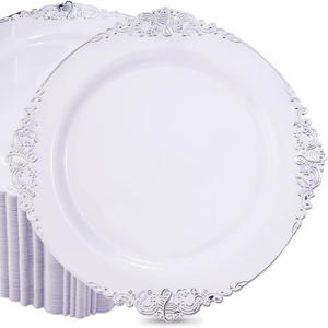 Sottopiatto di Lusso per Matrimoni Stile Elegante con Fiori in Plastica Oro Argento Bianco Materiale Bambù Piatto da Portata per il Ritorno a Scuola - Product Image 1