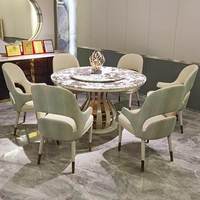 Italienischer runder Esstisch aus hellem Luxusmarmor, moderner, hochwertiger Luxus-Rundtisch aus Naturstein mit Drehteller