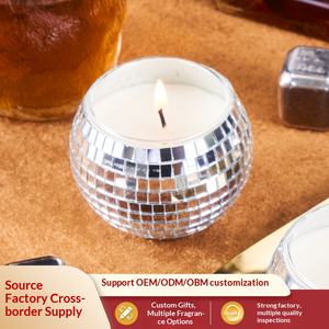 Bougie en cire de soja pour aromathérapie, en pot <span class=keywords><strong>à</strong></span> motif mosaïque boule disco, avec <span class=keywords><strong>mèche</strong></span> HTP sans plomb, longue durée 30H, certifiée MSDS, faite <span class=keywords><strong>à</strong></span> la main, pour la maison et les fêtes - Product Image 2