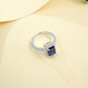 S925 Sterling <b>Silver</b> Lab Created Sapphire <b>Solitaire</b> <b>Ring</b> - Product Image 2