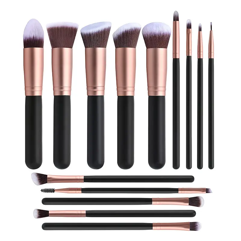 14PCS Brochas De Maquillaje Kabuki Brushes China Custom Logo Natural Wooden Handle Foundation Makeup Brush Set