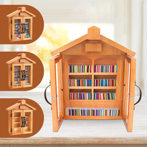 Wooden <b>Mini</b> <b>Book</b> Shaker Box With Glass Doors For Desk Storage And Display Home Office Decorative Organizer - Product Image 3