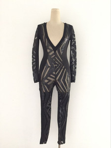 Mono de Lentejuelas con Escote Profundo y Manga Larga para Mujer, Estilo Moderno, Sexy, para Fiesta - Product Image 3