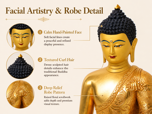 Statue de Bouddha Amitabha en laiton plaqué or, faite à la main, avec option <span class=keywords><strong>d</strong></span>'auréole, robe en relief, base lotus, modèle TF0544E pour la <span class=keywords><strong>d</strong></span>écoration de la maison et du jardin - Product Image 4