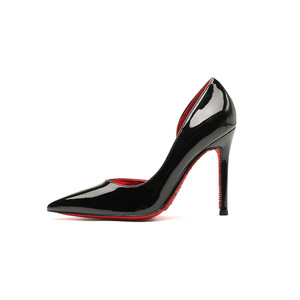 Chaussures à talons aiguilles pour femmes, noires, à bout pointu, à enfiler, avec découpe latérale, semelle rouge, grandes tailles, collection 2026 - Product Image 5