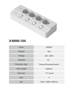 Durable 4 Outlet Portable Power Strip 2m Surge Protector <b>Extension</b> <b>Lead</b> with <b>Switch</b> - Product Image 6