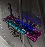 Mitigeur de douche LED rectangulaire chromé poli à poignée unique avec bouton numérique et jet de pluie massant pour appartement et hôtel