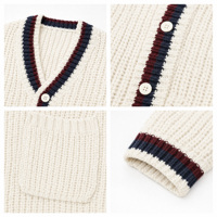 Cardigan tricoté pour enfants à rayures crème, manches longues, boutonné, avec poches, style preppy, vêtement d'extérieur pour l'automne – Grande Vente