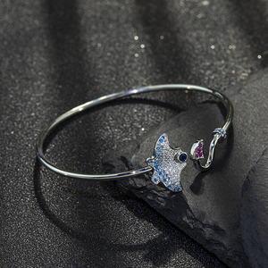 925 Sterling Silver Dễ Thương Động Vật Thiết Kế Thời Trang Bangle Với Trồng Sapphire Và Màu Zircon Mở Bangle Đối Với Phụ Nữ - Product Image 3