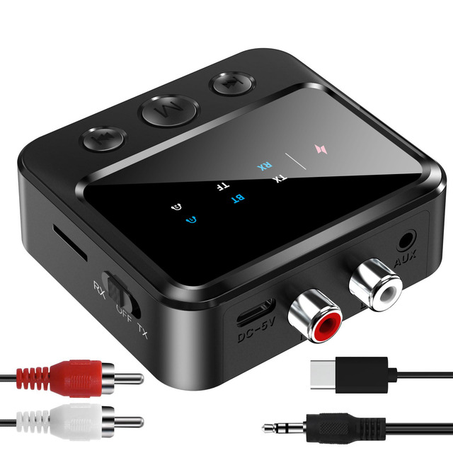 New 2 in 1 BT 5.4 Audio Receiver Transmitter 3.5mm Aux RCA TF Card Wireless Stereo Music Audio Adapter Dual Connection