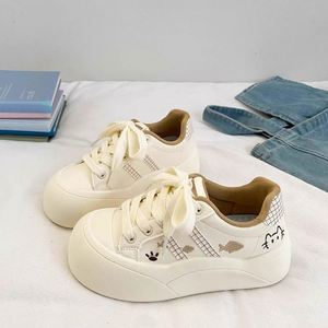 2026 Spring Autumn Trendy Bread Shoes, Ladies Cute Cartoon Color <b>Block</b> Board Shoes, Thick Sole Casual Versatile White Sneakers - Product Image 4