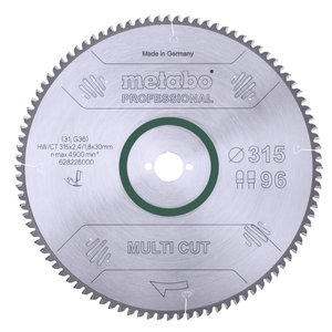 Hoja de sierra MultiCutProf 315x30, 96 FZ/TZ 5 grados neg Metabo 628226000 - Product Image 1