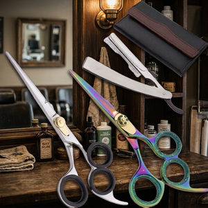 Ciseaux de coiffure professionnels en acier inoxydable, lame tranchante, manche long, poignée en caoutchouc, pour droitiers, usage en salon, 7 pouces, 3 anneaux - Product Image 3