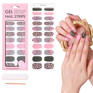 Venta al por Mayor de 22 Piezas de Tiras de Uñas de Gel con Diseño de Leopardo Rosa, Dulces y Sexys, Curadas sin UV, Pegamento para Uñas Semisólido, Pegatinas para Uñas sin UV - Product Image 1