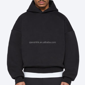 Logo personnalisable noir sweat à capuche de créateur vierge hiver épaule tombante polaire sweat à capuche épais surdimensionné Boxy sweat à capuche uni pour hommes - Product Image 2