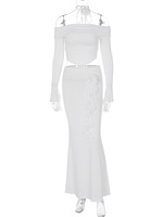 Set Wanita Seksi 2026 Model Off Shoulder Motif Mawar, Set Dua Potong Pakaian Wanita Elegan Rok Maxi Bunga 3D untuk Pesta