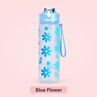 Gobelet portable léger de 2000 ml en caoutchouc givré, type paille, avec couvercle à ouverture rapide, sangle de transport et motif floral à nœud papillon, pour le commerce transfrontalier