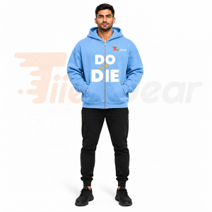 Felpa con cappuccio da uomo blu chiaro con zip, in pile casual, con stampa <span class=keywords><strong>Do</strong></span> Or Die e logo frontale, vestibilità regolare, per l'autunno - Product Image 2