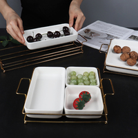 Assiettes de collations à fruits en céramique, personnalisé, support en métal doré, plats de service à domicile, 9 pièces