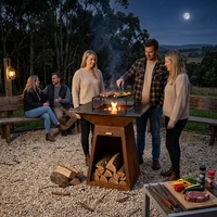 Nouveautés 2026 : Plancha en acier facilement assemblable, foyer extérieur effet rouillé avec gril barbecue pour fêtes de famille