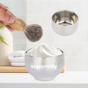 Custom Logo Luxury Shaving <b>Brush</b> Set Stainless Steel Stand with Metal Handle Razor Bowl Soap for Grooming Stand Shave <b>Brush</b> Kit - Product Image 3