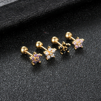 Zircon Flower Surgical Steel Ear Stud 16G Helix Cartilage Tragus Piercing CZ Earring Surface Piercing Jewelry Labret Stud
